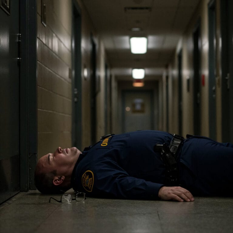 Enhancing Officer Duress Systems with Traxmate 2 A prison guard lying unconscious on the floor in a cell corridor