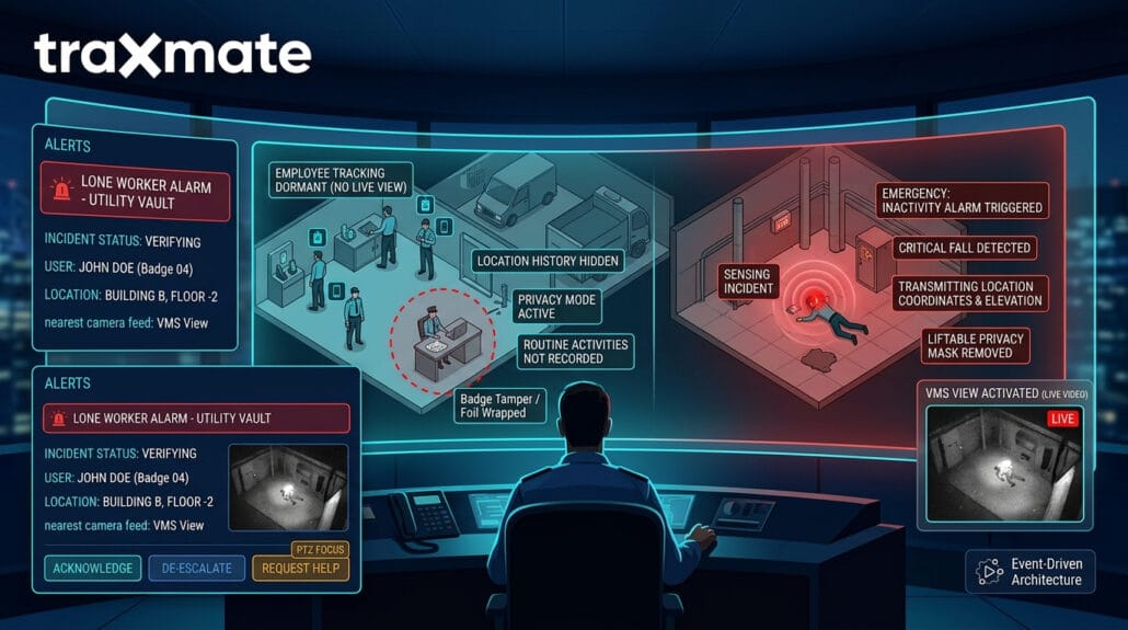 Privacy-First Safety: Deploying Panic and Inactivity Alarms for Field Personnel 4 Traxmate Milestone use case - lone worker alarm