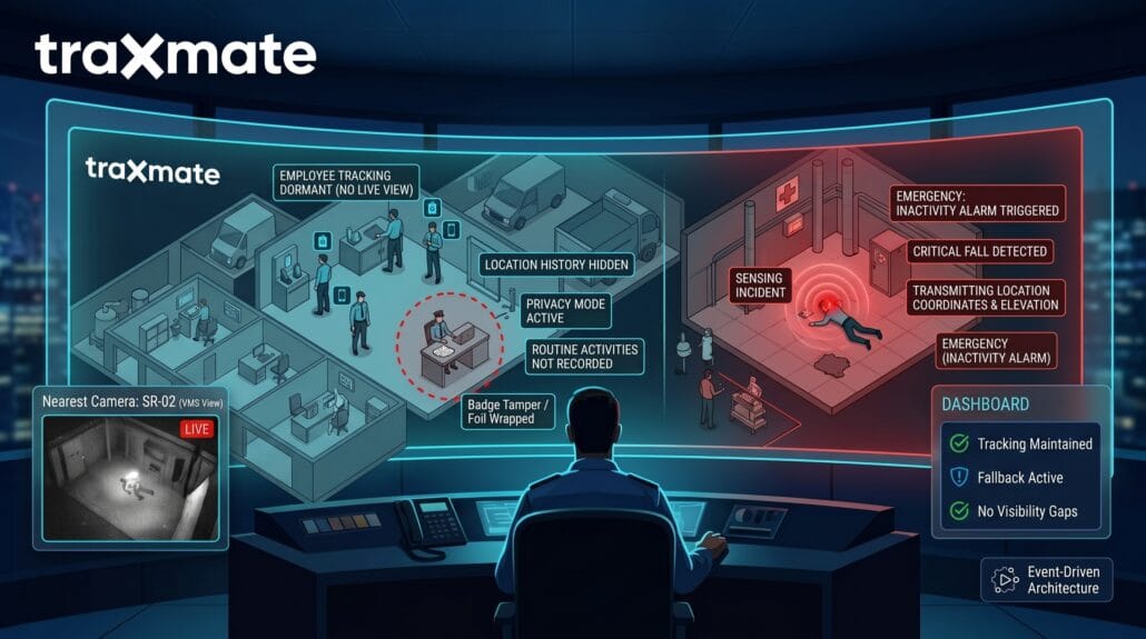 Privacy-First Safety: Deploying Panic and Inactivity Alarms for Field Personnel 1 Traxmate Milestone use case - system alarms hero